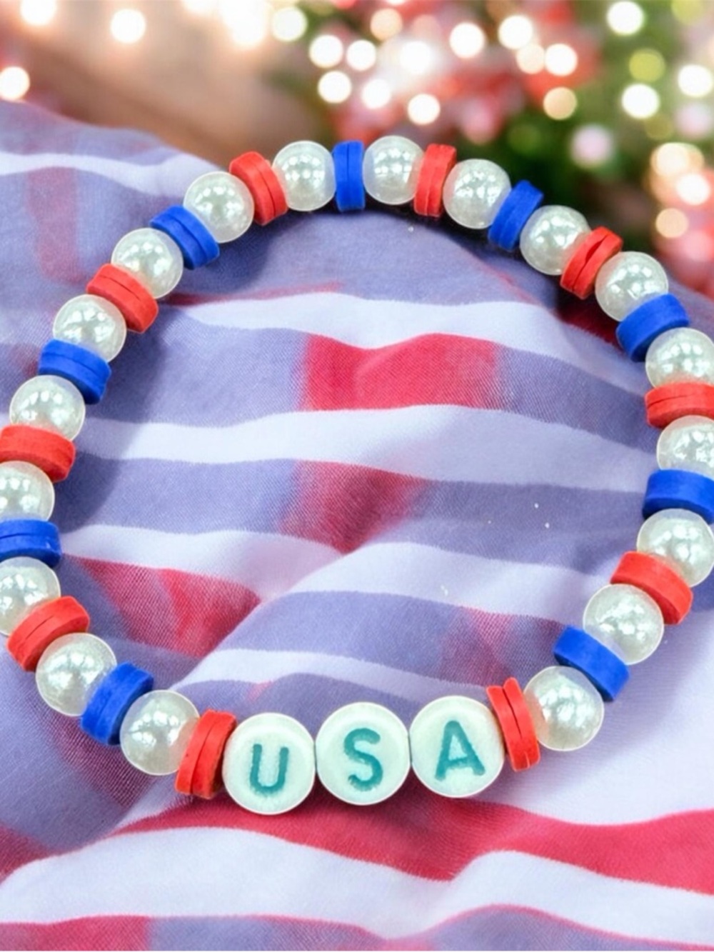 USA Beaded Stretch Bracelet - Red, White & Blue